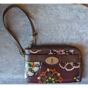 Fossil Brown/Floral "Key-Pur"  - Small Wallet/Purse/Wristlet